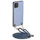 For Samsung Galaxy A04 4G Carbon Fiber Texture Leather Back Cover Phone Case with Crossbody Strap(Blue) - 1