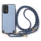For Samsung Galaxy A33 5G Carbon Fiber Texture Leather Back Cover Phone Case with Crossbody Strap(Blue) - 2