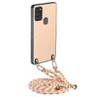 For Samsung Galaxy A21s Carbon Fiber Texture Leather Back Cover Phone Case with Crossbody Strap(Khaki) - 1
