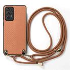 For Samsung Galaxy A12 Carbon Fiber Texture Leather Back Cover Phone Case with Crossbody Strap(Brown) - 2