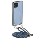 For Samsung Galaxy A12 Carbon Fiber Texture Leather Back Cover Phone Case with Crossbody Strap(Blue) - 1