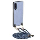 For Samsung Galaxy A70 / A70s Carbon Fiber Texture Leather Back Cover Phone Case with Crossbody Strap(Blue) - 1