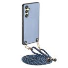 For Samsung Galaxy A15 Carbon Fiber Texture Leather Back Cover Phone Case with Crossbody Strap(Blue) - 1