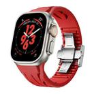 For Apple Watch 44mm / 45mm / 46mm / 49mm Tailor Stainless Steel Silver Butterfly Buckle Silicone Watch Band(Red) - 1