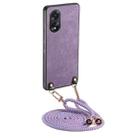 For OPPO A38 4G / A18 4G Vintage Leather PC Back Cover Phone Case with Crossbody Strap(Purple) - 1