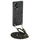 For OPPO A58 4G Vintage Leather PC Back Cover Phone Case with Crossbody Strap(Black) - 1