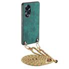 For OPPO A58 4G Vintage Leather PC Back Cover Phone Case with Crossbody Strap(Green) - 1