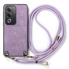 For OPPO A58 4G Vintage Leather PC Back Cover Phone Case with Crossbody Strap(Purple) - 2