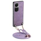 For OPPO Reno10 5G Global Vintage Leather PC Back Cover Phone Case with Crossbody Strap(Purple) - 1