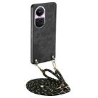 For OPPO Reno10 Pro Global Vintage Leather PC Back Cover Phone Case with Crossbody Strap(Black) - 1