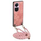 For OPPO Reno10 Pro Global Vintage Leather PC Back Cover Phone Case with Crossbody Strap(Pink) - 1