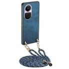 For OPPO Reno10 Pro Global Vintage Leather PC Back Cover Phone Case with Crossbody Strap(Blue) - 1