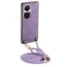 For OPPO Reno10 Pro Global Vintage Leather PC Back Cover Phone Case with Crossbody Strap(Purple) - 1