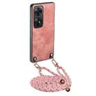 For OPPO Reno8 T 4G Vintage Leather PC Back Cover Phone Case with Crossbody Strap(Pink) - 1