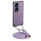 For OPPO Reno8 T 5G Vintage Leather PC Back Cover Phone Case with Crossbody Strap(Purple) - 1