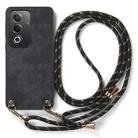 For OPPO Reno9 5G Vintage Leather PC Back Cover Phone Case with Crossbody Strap(Black) - 2