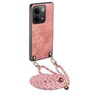 For OPPO Reno9 5G Vintage Leather PC Back Cover Phone Case with Crossbody Strap(Pink) - 1