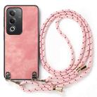 For OPPO A17K Vintage Leather PC Back Cover Phone Case with Crossbody Strap(Pink) - 2