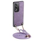 For OPPO A17K Vintage Leather PC Back Cover Phone Case with Crossbody Strap(Purple) - 1