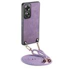 For OPPO A17 Vintage Leather PC Back Cover Phone Case with Crossbody Strap(Purple) - 1