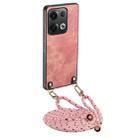 For OPPO Reno8 Pro 5G Vintage Leather PC Back Cover Phone Case with Crossbody Strap(Pink) - 1