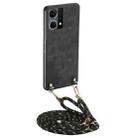 For OPPO Reno7 4G Vintage Leather PC Back Cover Phone Case with Crossbody Strap(Black) - 1