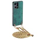 For OPPO Reno7 4G Vintage Leather PC Back Cover Phone Case with Crossbody Strap(Green) - 1