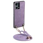 For OPPO Reno7 4G Vintage Leather PC Back Cover Phone Case with Crossbody Strap(Purple) - 1