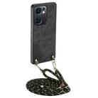 For OPPO Reno7 5G Vintage Leather PC Back Cover Phone Case with Crossbody Strap(Black) - 1