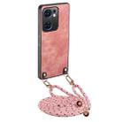 For OPPO Reno7 5G Vintage Leather PC Back Cover Phone Case with Crossbody Strap(Pink) - 1