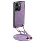 For OPPO Reno7 5G Vintage Leather PC Back Cover Phone Case with Crossbody Strap(Purple) - 1