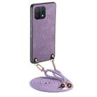 For OPPO A16K Vintage Leather PC Back Cover Phone Case with Crossbody Strap(Purple) - 1