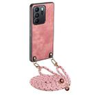 For OPPO Reno6 Z Vintage Leather PC Back Cover Phone Case with Crossbody Strap(Pink) - 1