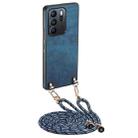 For OPPO Reno6 Z Vintage Leather PC Back Cover Phone Case with Crossbody Strap(Blue) - 1