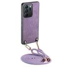 For OPPO Reno6 Z Vintage Leather PC Back Cover Phone Case with Crossbody Strap(Purple) - 1