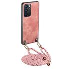 For OPPO Reno6 5G Vintage Leather PC Back Cover Phone Case with Crossbody Strap(Pink) - 1