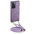 For OPPO Reno6 5G Vintage Leather PC Back Cover Phone Case with Crossbody Strap(Purple) - 1