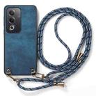 For OPPO Reno6 Pro 5G Vintage Leather PC Back Cover Phone Case with Crossbody Strap(Blue) - 2