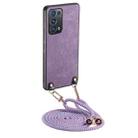 For OPPO Reno6 Pro 5G Vintage Leather PC Back Cover Phone Case with Crossbody Strap(Purple) - 1