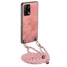 For OPPO F19 / A74 4G Vintage Leather PC Back Cover Phone Case with Crossbody Strap(Pink) - 1