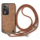 For OPPO F19 / A74 4G Vintage Leather PC Back Cover Phone Case with Crossbody Strap(Brown) - 2