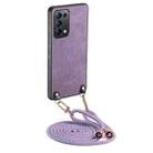 For OPPO Reno5 5G Vintage Leather PC Back Cover Phone Case with Crossbody Strap(Purple) - 1
