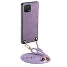 For OPPO A15 Vintage Leather PC Back Cover Phone Case with Crossbody Strap(Purple) - 1