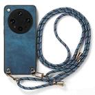 For OPPO Find X8 Ultra Vintage Leather PC Back Cover Phone Case with Crossbody Strap(Blue) - 2
