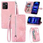 For HMD Skyline Embossed Flower Zipper Leather Phone Case(Pink) - 1