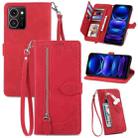 For HMD Skyline Embossed Flower Zipper Leather Phone Case(Red) - 1