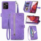 For HMD Skyline Embossed Flower Zipper Leather Phone Case(Purple) - 1