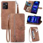 For HMD Skyline Embossed Flower Zipper Leather Phone Case(Brown) - 1