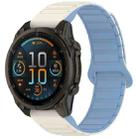 For Garmin Fenix 8 51mm Dual Color Magnetic Buckle 26mm Quick Release Silicone Watch Band(White+Blue) - 1