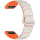 For Garmin Fenix 8 51mm Dual Color Magnetic Buckle 26mm Quick Release Silicone Watch Band(Starlight+Orange) - 3